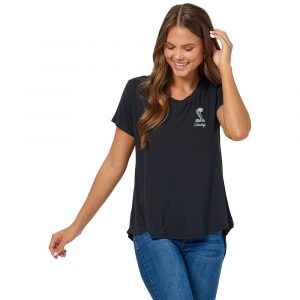 BOX0045-BLK Shelby Women's Tiffany Snake Black Hi Low Tee