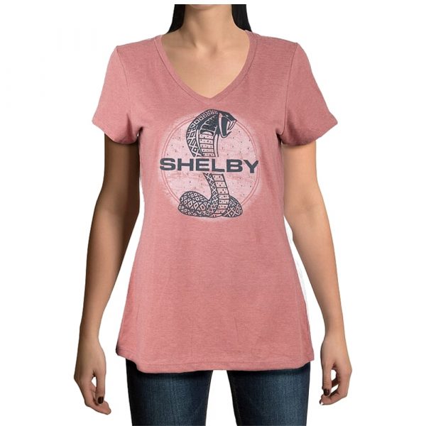 LDM0005-BF Shelby Ladies Tiffany Snake Blush Rhinestone V-Neck Tshirt