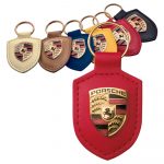 Genuine Porsche Leather Keychain Bundle – Blue & Black Crest Key Fob Gift Set
