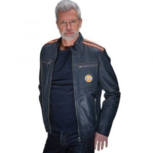 Grandprix Originals Gulf Mens Le Cuir Leather Jacket Navy Blue