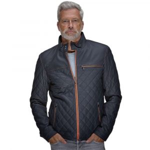 Grandprix Originals Mens Belrose Leather Jacket Navy-Orange Contrast