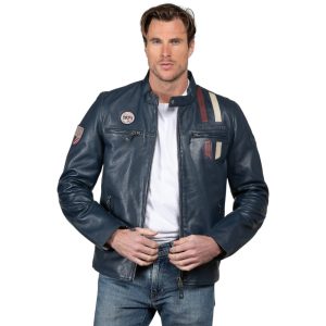 Classic Legend Motors Steve McQueen x Le Mans Men's Austin 6 Leather Jacket Royal Blue